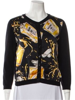 Moschino Black and Yellow Graphic Button-Front Cardigan